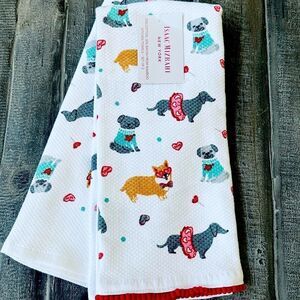 Valentine Dogs Hearts Print Isaac Mizrahi Kitchen Dish Towels